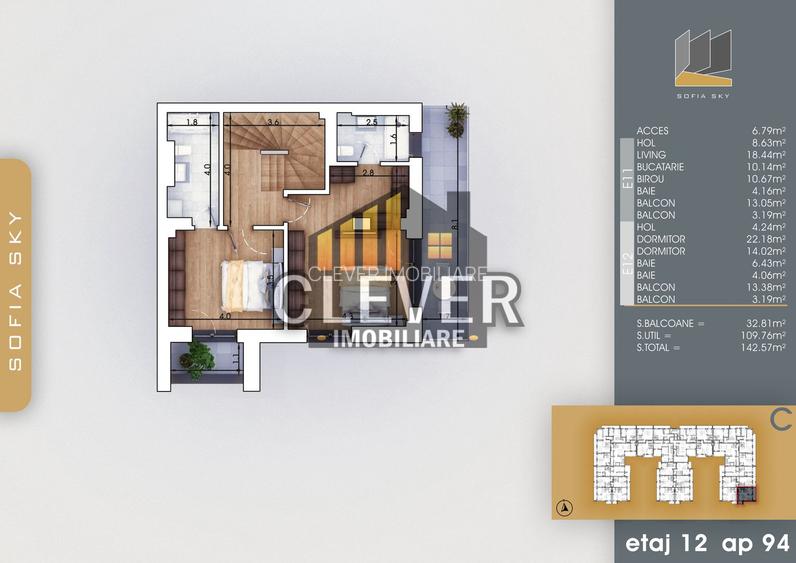 Duplex 4 camere | Terase generoase | Et. 11–12 | Pallady - 2