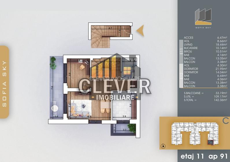 Duplex 4 Camere 142 mp, etaj 11/12, 3 bai -  700m Metrou Nicolae Teclu - 2