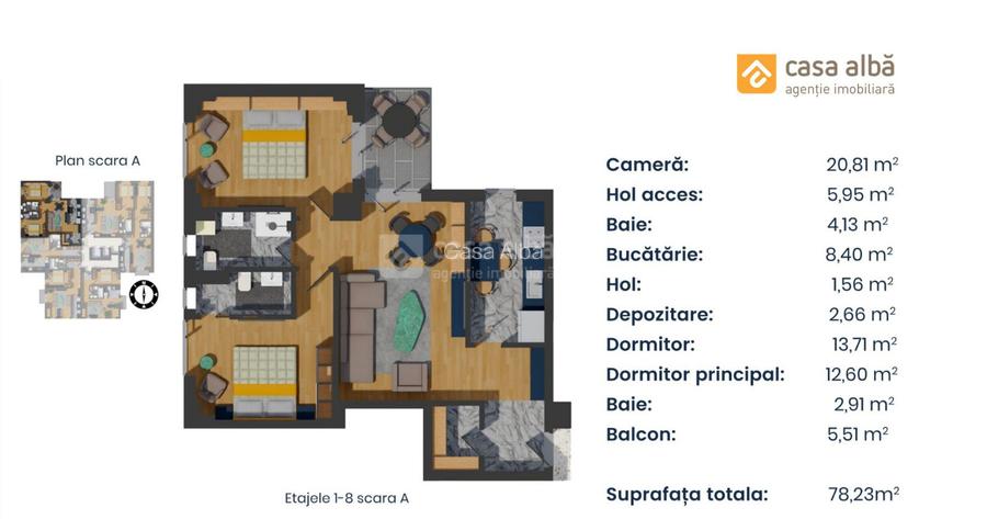 PROIECT NOU | apartament 3 camere LA CHEIE | Pacurari - Alpha Bank - 14