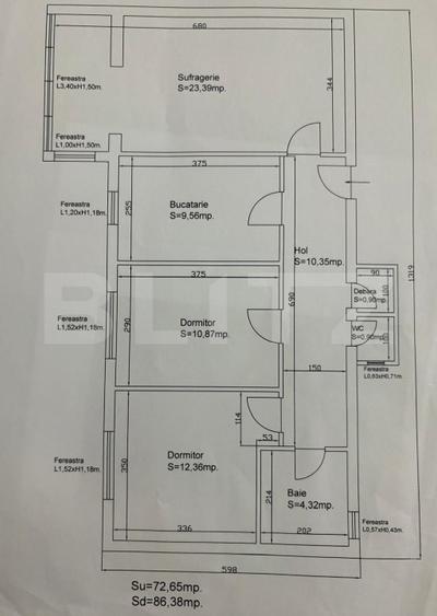 Apartament 3 camere, 76 mp, etaj 2, zona Calea Bucuresti