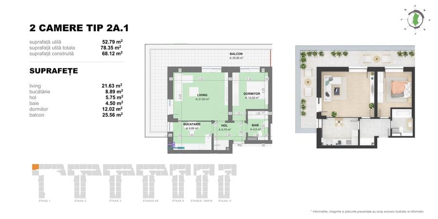 Apartament 2 Camere TIP 2A1 in Complex Doi Cocosi Residence