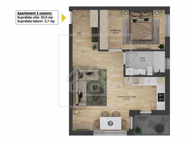 Apartament 2 camere, balcon - Doamna Stanca - nou,finisat la cheie