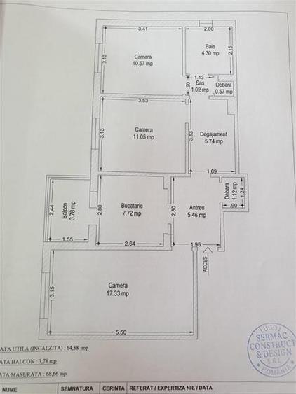 Lux linga Mall 3 camere decomandat cu centrala proprie