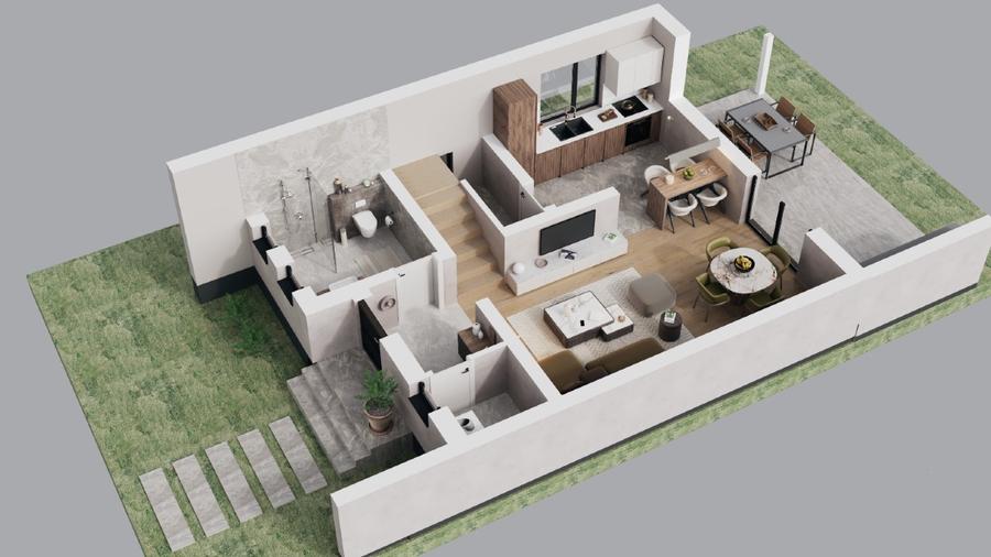 Duplex 1/2 - P+1+M, 160 mpU+terasa, 3 bai, 290 mpT - VANZATOR p. fiz, COMISION 0