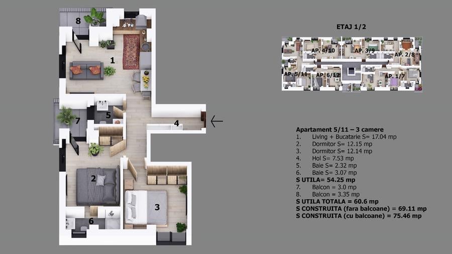 Apartament 3 camere | 23 August LIDL | Proiect nou | Preturi promotionale