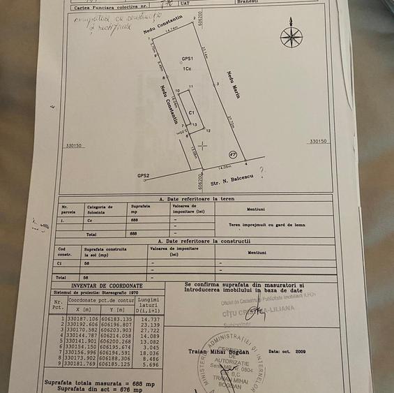 Teren 688mp - deschidere 14ml - I.C. Bratianu - Branesti