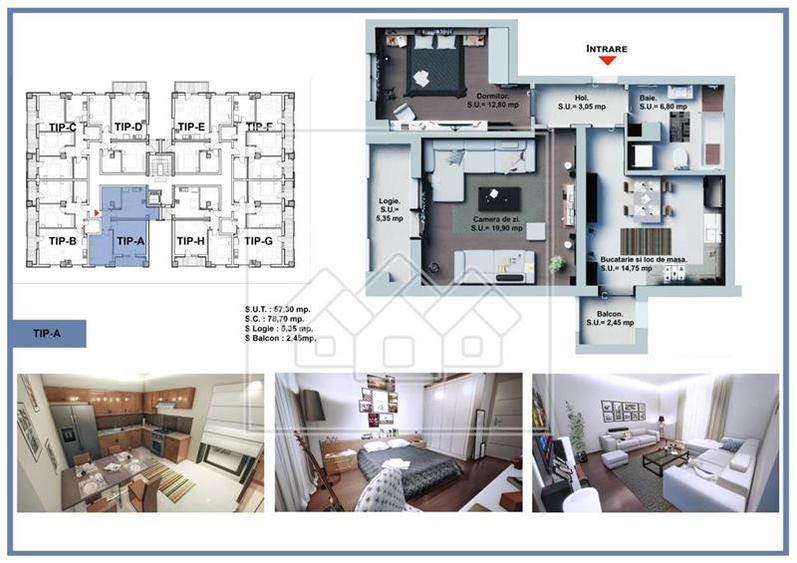 Ap. decomandat, 2 camere, 2 balcoane, bloc nou, lift
