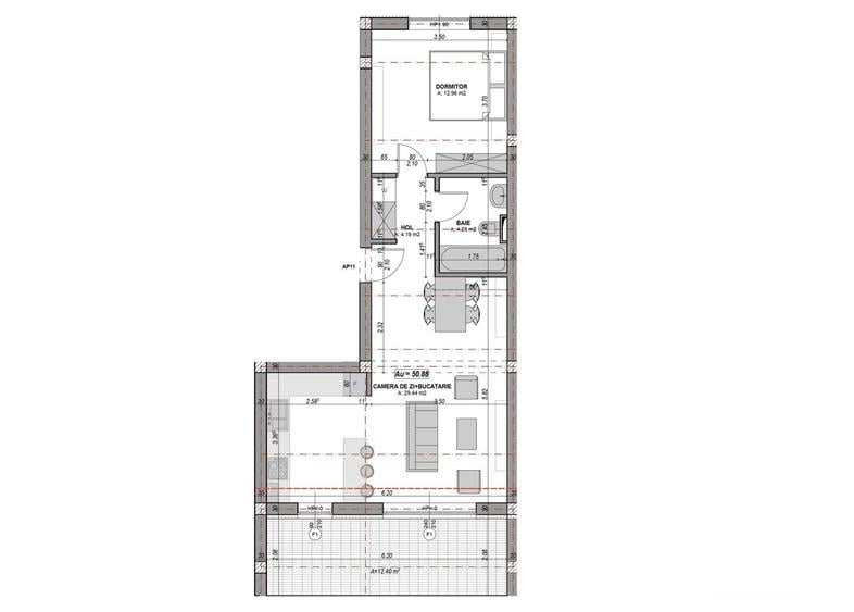 Apartament 2 camere | 51 mp utili cu terasa 12.4, orientare SUD |
