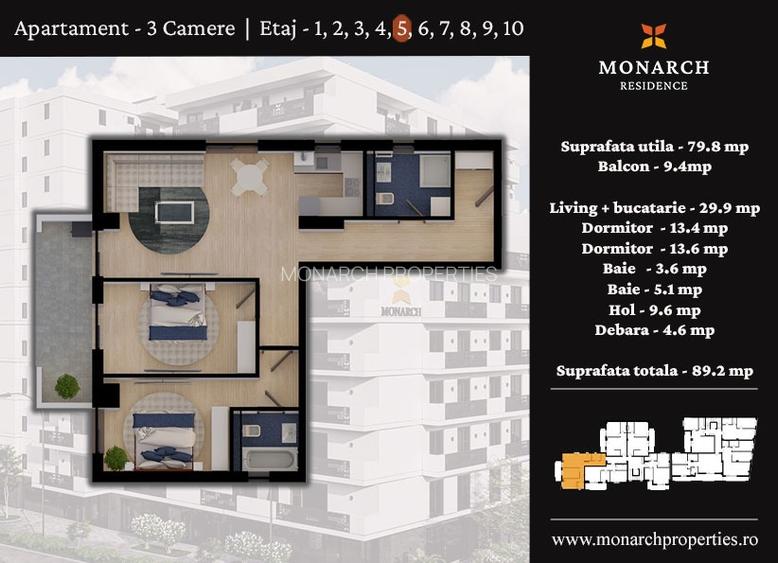MONARCH RESIDENCE - Apartament 3 camere , boxa inclusa! - 1