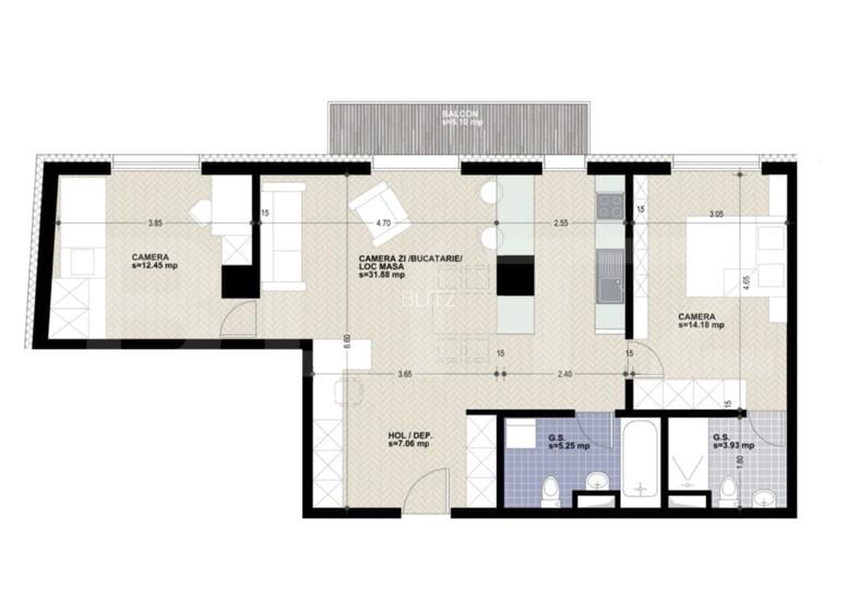 Apartament cu 3 camere, 2 bai, 75 mp, bloc nou, zona Iulius Mall - 2