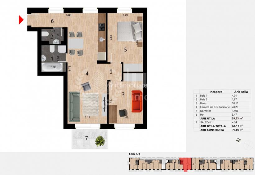 Apartament cu 3 camere | 59.83mp | Bloc nou | Etaj 1 | Garaj | Zorilor - 3
