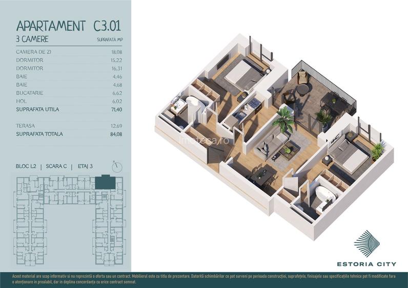 Apartament cu 3 camere,  parcare inclusa - 1