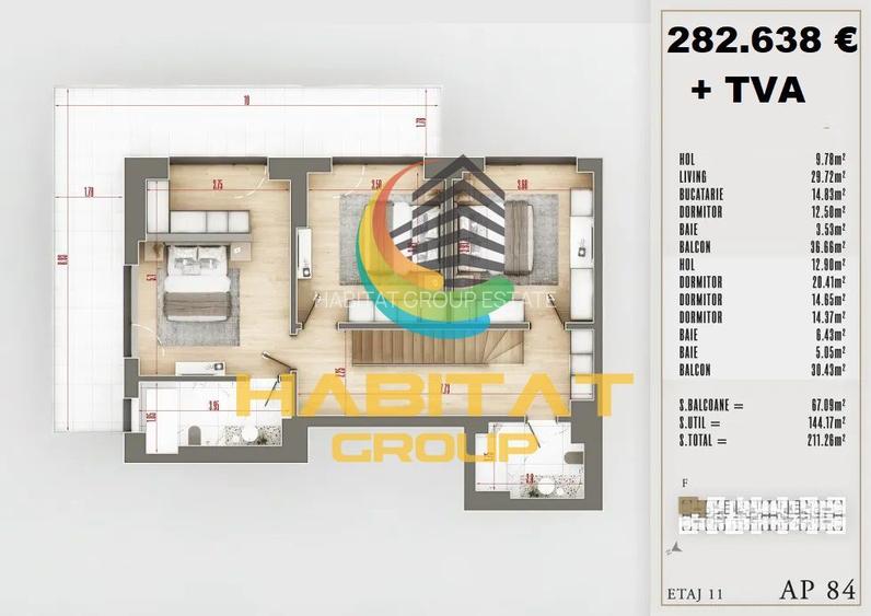 Duplex exclusivist, 5 camere,3 băi, 2 balcoane, premium - 14
