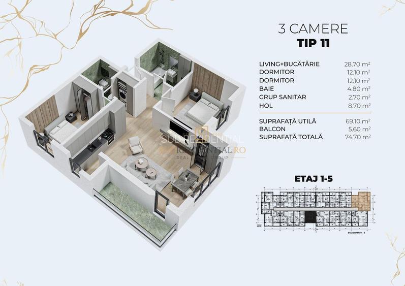 Apartament langa metrou, 3 camere, generos si nou finisat, Comision 0% - 1