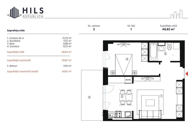 Hils Republica-metrou, amenajat modern,nou,prima inchiriere,parcare optional. - 25