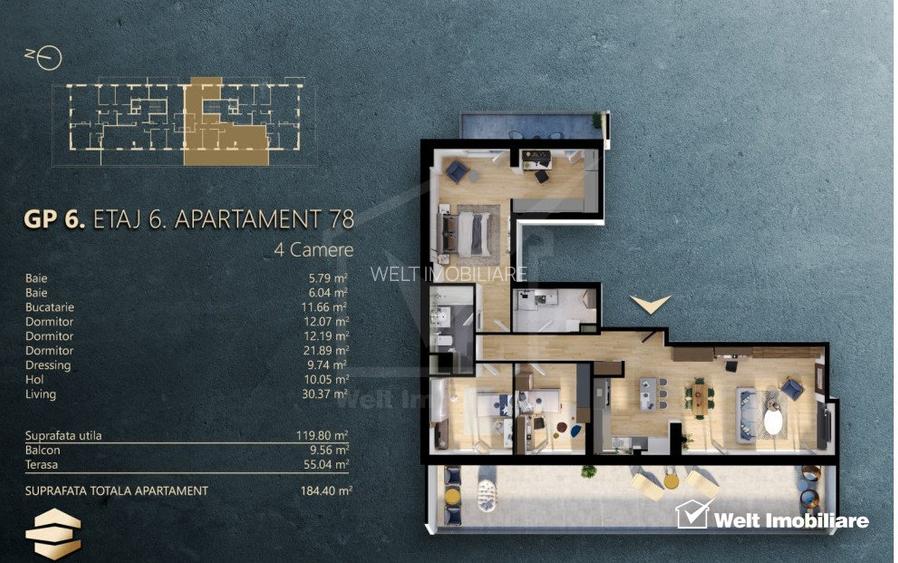 de vanzare apartament de 4 camere 120mp, terasa - 2