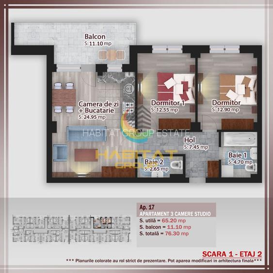 Apartament 3 camere 76 mp - zona Pallady - 1