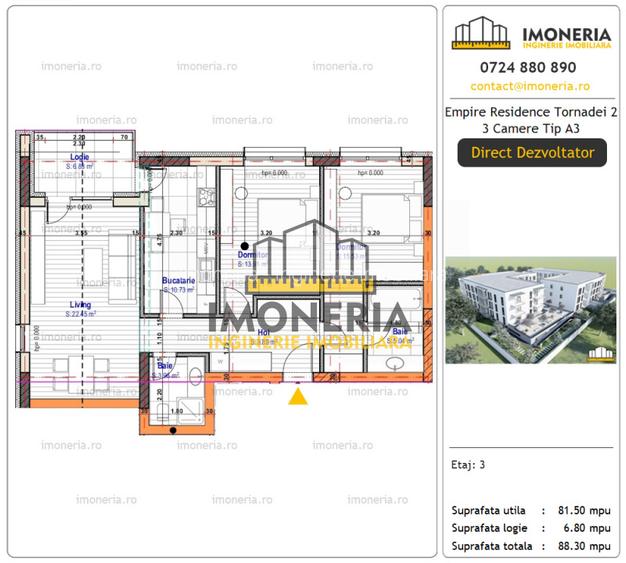 Ofertă – Bloc nou Empire Tornadei 2 – Comision 0% – 3 camere spatioase, 88 mp - 3