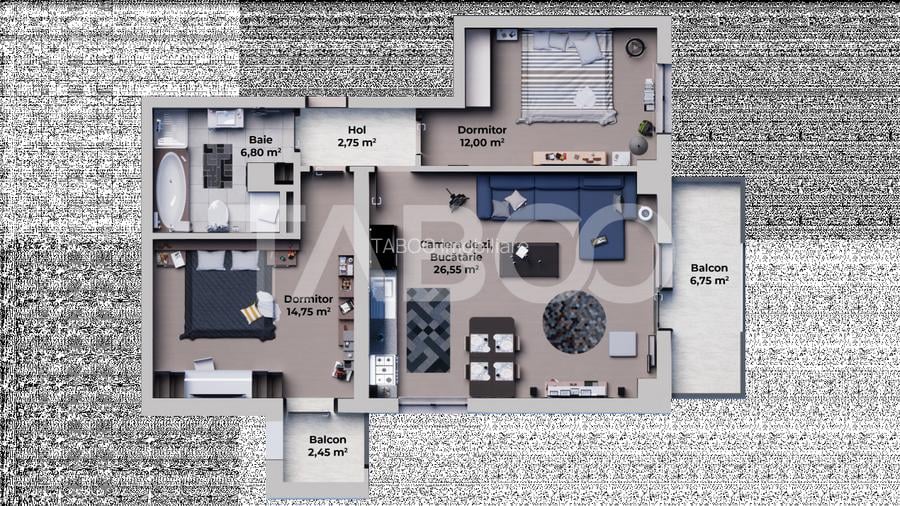 Apartament modern decomandat 3 camere 63 mpu 2 locuri parcare Sibiu - 8