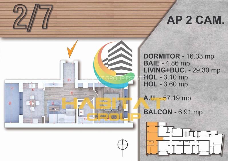 Piata Alba Iulia 2 camere STUDIO 64 mp  bloc tip BOUTIQUE - 2