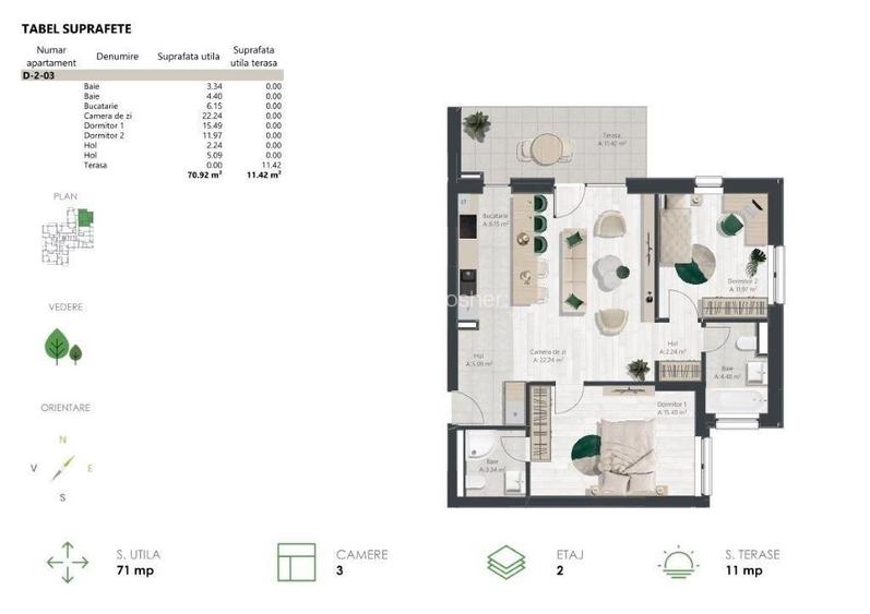 Apartament 3 camere - Denya Forest - Comision 0% - 1