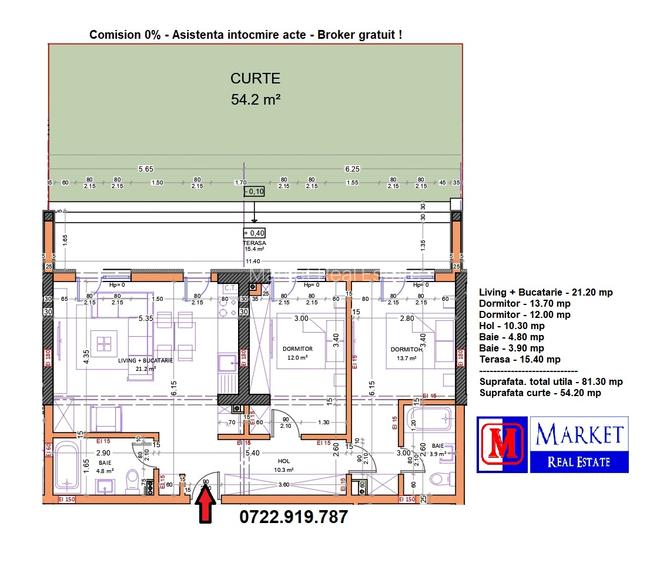 Ap. 3 camere / 2 bai - 81,3m2+54,2m2 curte - Metrou Berceni (1,2 km) - 10