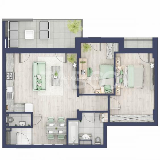 Apartament 63 mp utili 3 camere 2 bai gradina parter inalt Turnisor - 1