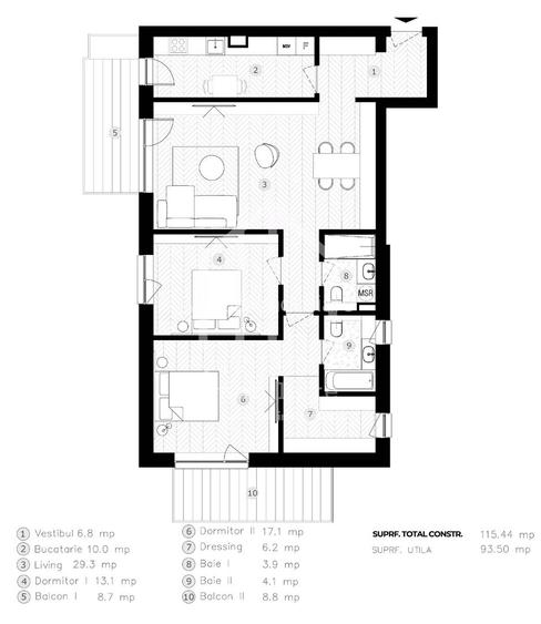 Ap. cu 3 camere, decomandat, 93,50 mp utili| zona Lacul lui Binder - 4