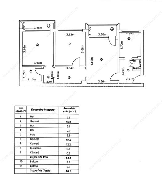Apartament cu 3 camere, în cartierul Micro 16, 70 mp. - 9