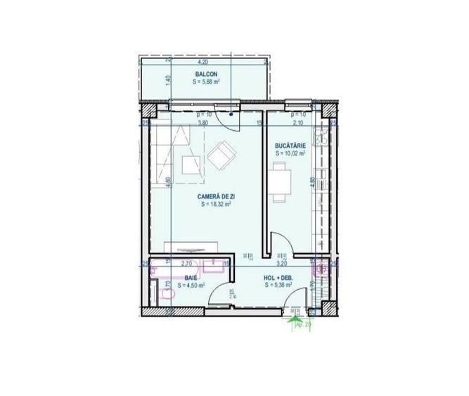 Centru Civic, Apartament 1 camera, decomandat, 44 mp