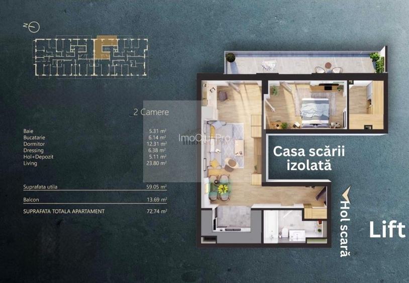 Investiție! Vânzare apartament 2 camere, terasă panoramică~zona Elite - 11