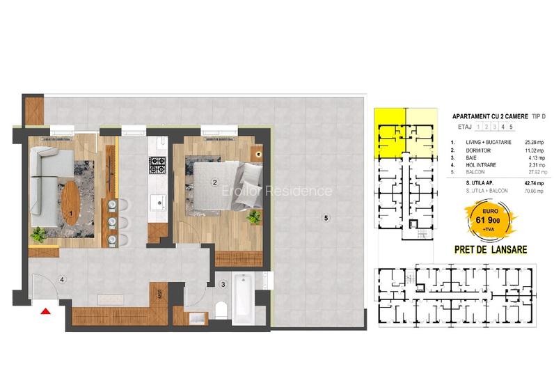 Ap 2 camere + terasă 28mp | Finalizat | Comision zero | Eroilor Residence - 2
