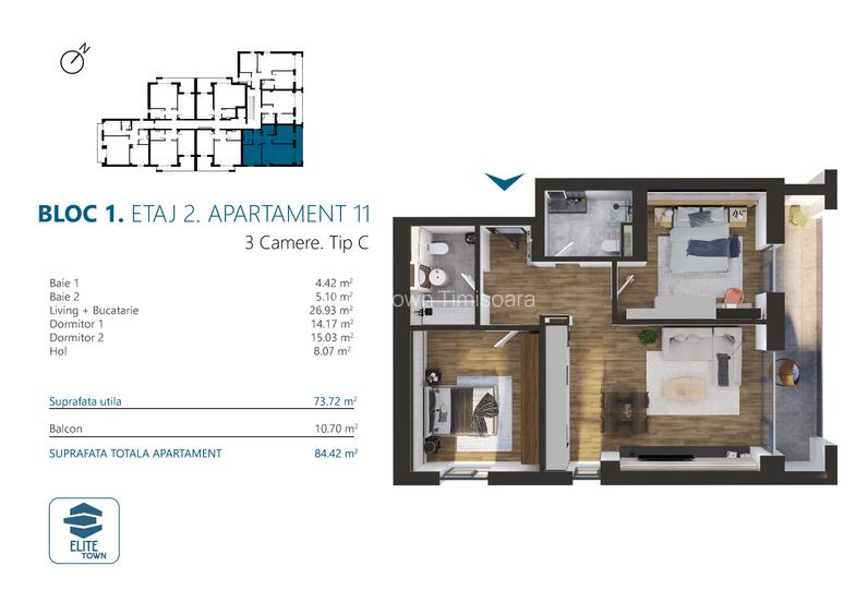 Elite Town Timisoara | 3 camere | TORONTALULUI - METRO 2 - 3