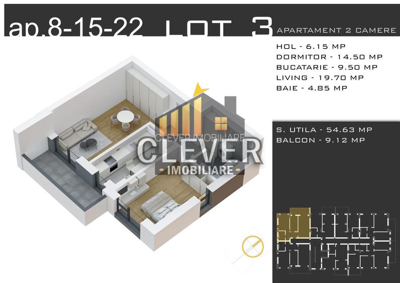 2 camere Decomandat, 64 mp, Promo Parcare, Comision 0, Pallady - 2