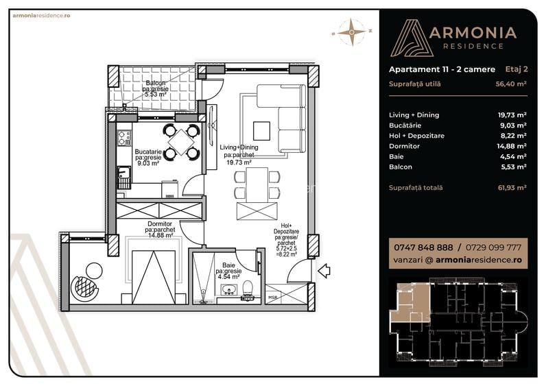 APARTAMENT 2 CAMERE ARMONIA RESIDENCE BRASOV | ZONA TRACTORUL - FINALIZARE 2026 - 2
