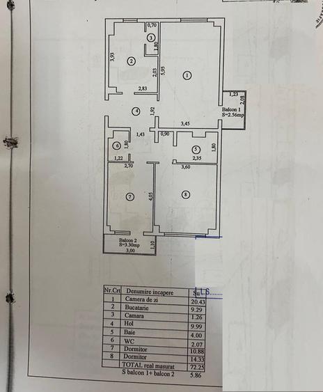 - Apartament 3 camere Calarasi 4, etaj 3. Suprafata 72mp.