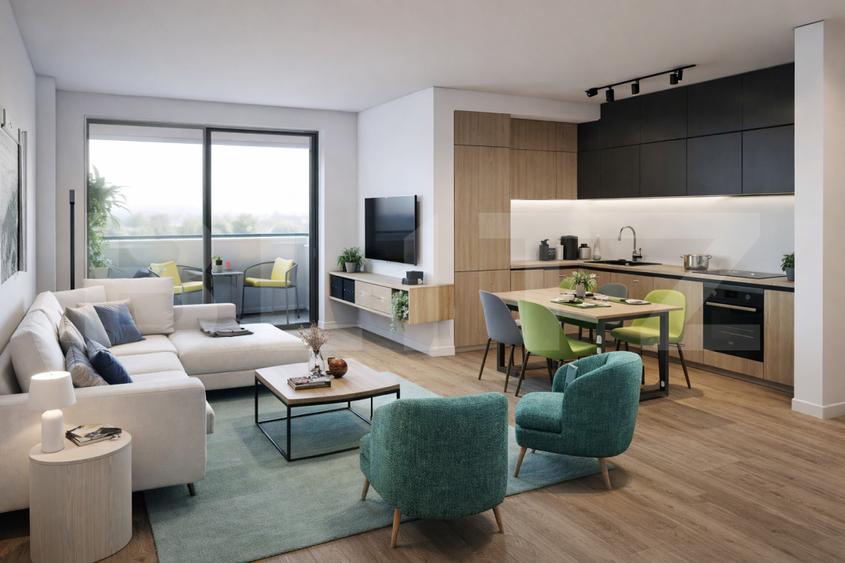 Apartament 2 camere, living cu bucătărie open space, balcon – 50 mp utili