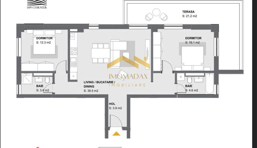 Aradului-3 camere-Terasa