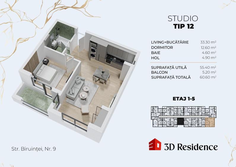 Apartament cu 2 camere, bucatarie open-space, Metrou Berceni, 61mp, Etaj 2