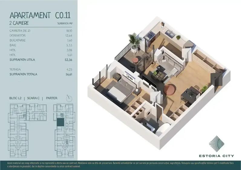 Estoria City 2 camere | Incalzire in pardoseala | Metrou Nicolae Teclu