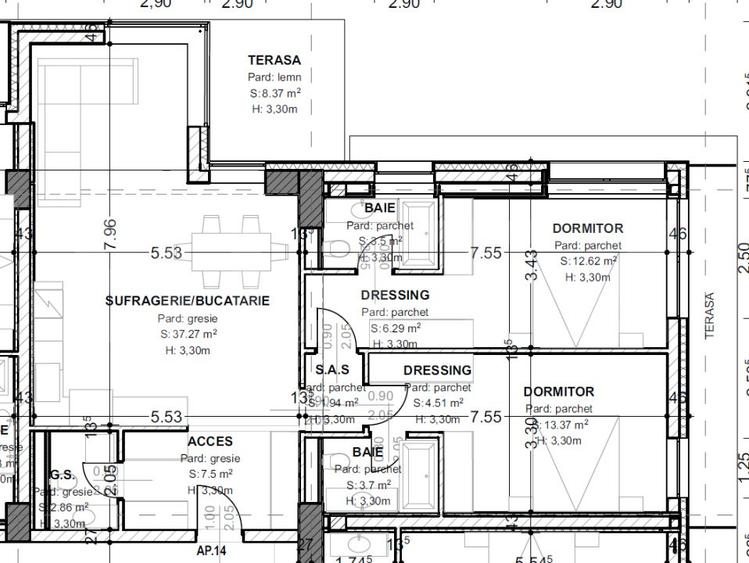 Apartament 3 camere, 93,5 mp, terasă 15,4 mp, zona centrala