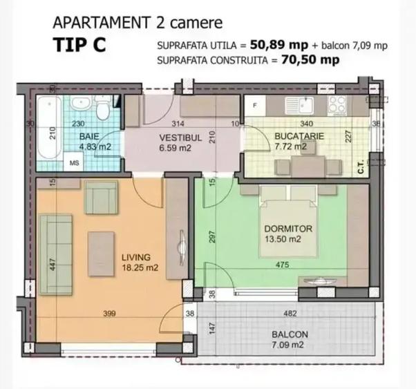 Apartament cu 2 camere, de vânzare, în complexul Titan Apartments