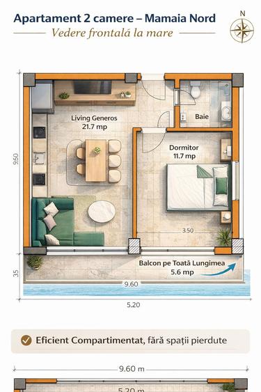 Apartament luminos cu vedere la mare, ideal investiție