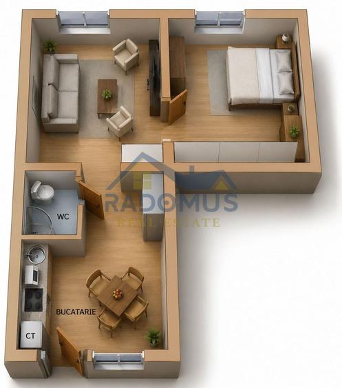 De închiriat – Garsonieră dublă | 350 €/lună | Central