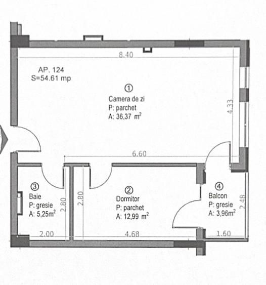 Apartament cu 2 camere, Soporului 1, 55 mp,  etaj 6 din 7, balcon, garaj - 10
