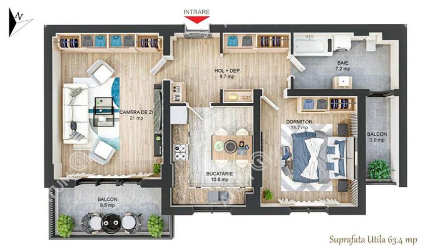 Comision 0! Apartament cu 2 camere 2 balcoane zona Rahovei in Sibiu