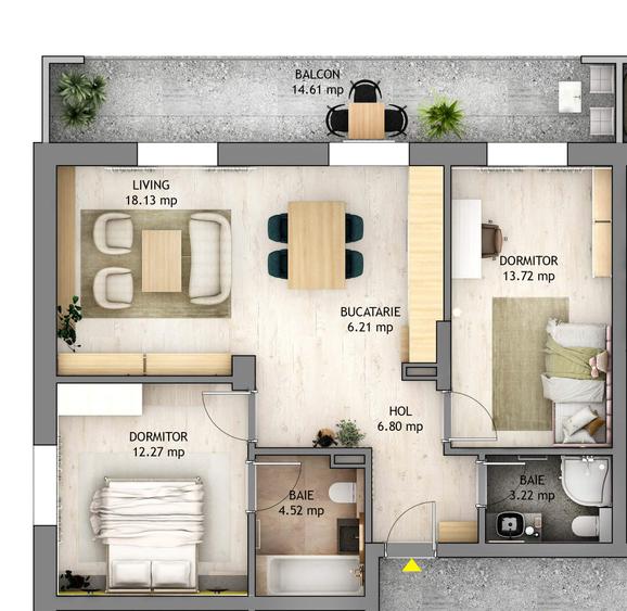 Ap 3 camere dec 65 mp utili balcon 15mp Orhideea D-na Stanca Selimbar
