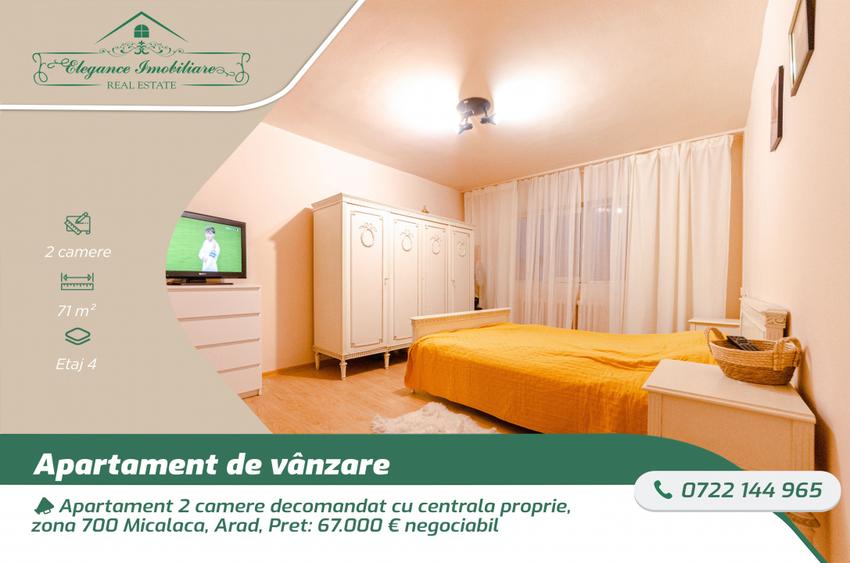 Apartament 2 camere decomandat cu centrala proprie, zona 700 Micalaca, Arad