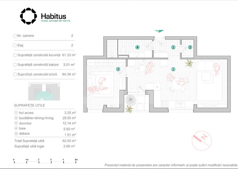 Apartament 2 camere, 62 mp, Habitus Oasului, Exclusivitate