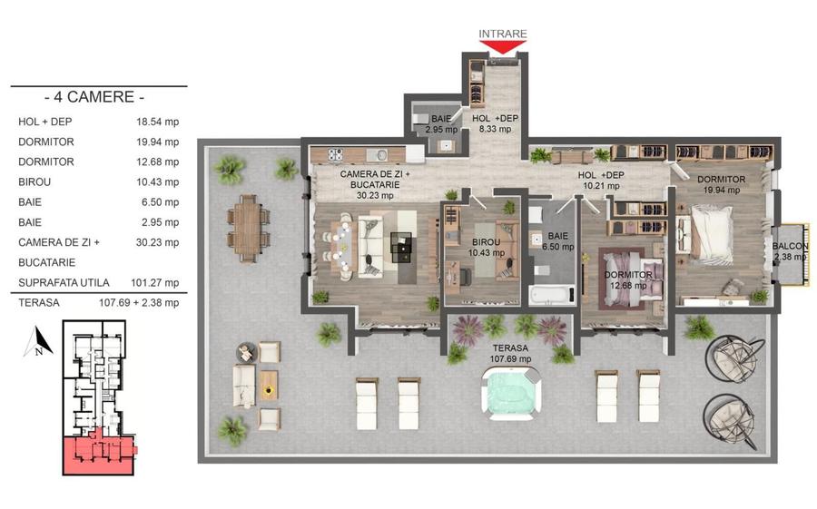 PENTHOUSE 4 camere | 102 mp utili + terasă panoramică 108 mp